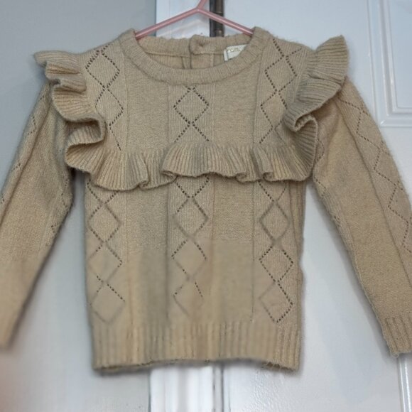 Chelsea & Violet Baby Sweater 12M | Tan Ruffle Knit - Picture 6 of 12